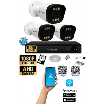 3 Kameralı 5MP Full HD Gece Renkli Güvenlik Seti (320 GB HDD)