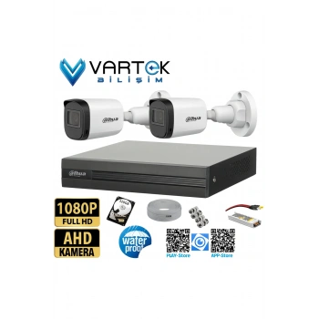2 Kameralı Full HD 1080P AHD Kayıt Seti + 320GB Hard Disk – İç Dış Mekan Uyumlu