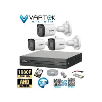 3 Kameralı Full HD 1080P AHD Kayıt Seti + 500GB Hard Disk – İç Dış Mekan Uyumlu