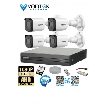 4 Kameralı Full HD 1080P AHD Kayıt Seti + 500GB Hard Disk – İç Dış Mekan Uyumlu