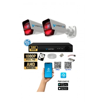 2 Kameralı AHD Full HD 9 LED 5MP Kamera Seti - 320GB HDD Dahil Gece (Siyah-Beyaz) Görüş