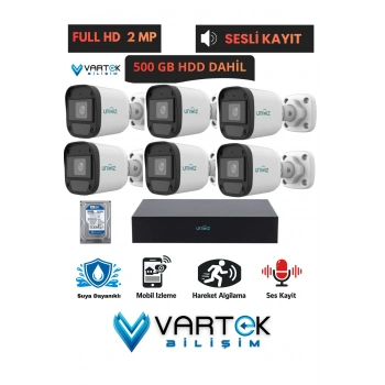 6 Kameralı Full HD 1080P AHD Kamera Seti + 500 GB Hard Diskli (Sesli Kayıt) Özelliği