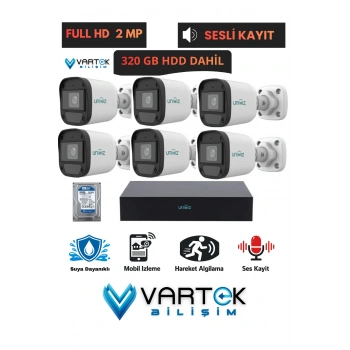 6 Kameralı Full HD 1080P AHD Kamera Seti + 320 GB Hard Diskli (Sesli Kayıt) Özelliği