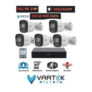 5 Kameralı Full HD 1080P AHD Kamera Seti + 500GB Hard Diskli (Sesli Kayıt) Özelliği