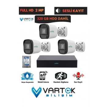 3 Kameralı Full HD 1080P AHD Kamera Seti + 320GB Hard Diskli (Sesli Kayıt) Özelliği