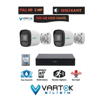2 Kameralı Full HD 1080P AHD Kamera Seti + 500GB Hard Diskli (Sesli Kayıt) Özelliği
