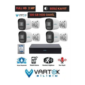 4 Kameralı Full HD 1080P AHD Kamera Seti + 500 GB Hard Diskli (Sesli Kayıt) Özelliği
