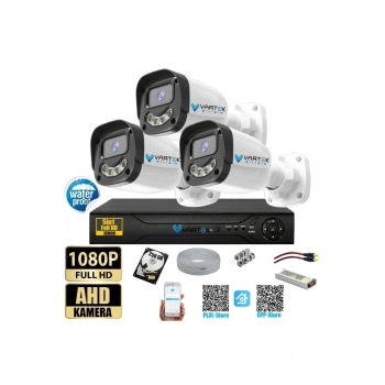 3 Kameralı Full HD Güvenlik Kamera Seti 320 GB HDD 5MP Gece (Renkli) Görüşlü - Sabit IP Gerektirmez