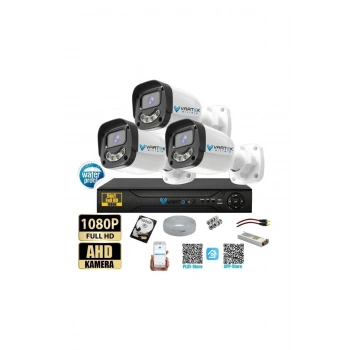 3 Kameralı Full HD Güvenlik Kamera Seti 500 GB HDD 5MP Gece (Renkli) Görüşlü - Sabit IP Gerektirmez