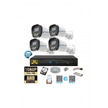 4 Kameralı Full HD Güvenlik Kamera Seti 1000 GB HDD 5MP Gece (Renkli) Görüşlü - Sabit IP Gerektirmez