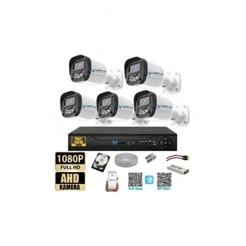 5 Kameralı Full HD Güvenlik Kamera Seti 1000 GB HDD 5MP Gece (Renkli) Görüşlü - Sabit IP Gerektirmez