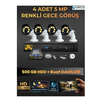 4 Kameralı Set 500 Gb Hdd Full Hd Gece Görüşlü Güvenlik Kamerası Sistemi-Sabit İp Gerektirmez-