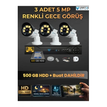 3 Kameralı Set 500 Gb Hdd Full Hd Gece Görüşlü Güvenlik Kamerası Sistemi-Sabit İp Gerektirmez-