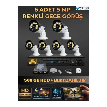 6 Kameralı Set 500 Gb Hdd Full Hd Gece Görüşlü Güvenlik Kamerası Sistemi-Sabit İp Gerektirmez-