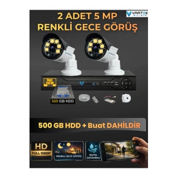 2 Kameralı Set 500 Gb Hdd Full Hd Gece Görüşlü Güvenlik Kamerası Sistemi-Sabit İp Gerektirmez-
