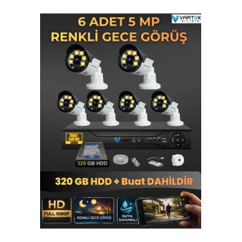 6 Kameralı Set 320 Gb Hdd Full Hd Gece Görüşlü Güvenlik Kamerası Sistemi-Sabit İp Gerektirmez-