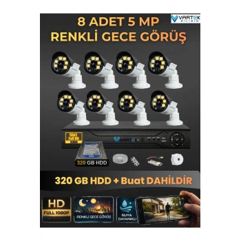 8 Kameralı Set 320 Gb Hdd Full Hd Gece Görüşlü Güvenlik Kamerası Sistemi-Sabit İp Gerektirmez-
