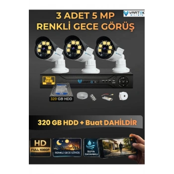 3 Kameralı Set 320 Gb Hdd Full Hd Gece Görüşlü Güvenlik Kamerası Sistemi-Sabit İp Gerektirmez-