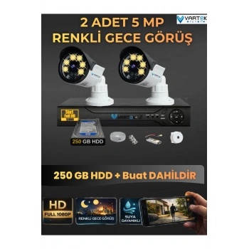 2 Kameralı Set 250 Gb Hdd Full Hd Gece Görüşlü Güvenlik Kamerası Sistemi-Sabit İp Gerektirmez
