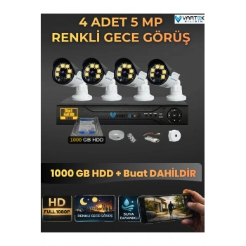 4 Kameralı Set 1000 Gb Hdd Full Hd Gece Görüşlü Güvenlik Kamerası Sistemi-Sabit İp Gerektirmez-