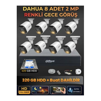 8 Kameralı 2MP Gece Renkli Güvenlik Kamerası Seti, 320 GB HDD, FullHD İç Dış Mekan Uyumlu