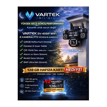 4 Kameralı Dış Mekan Wifi 8MP Ultra HD Ptz Güvenlik Kamerası + 128GB SSD Hediye