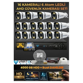 16 Kameralı 6 Atom Led Gece Renkli Görüşlü Güvenlik Kamerası Seti + 4 TB HDD