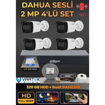 Dahua 4 Kameralı Sesli AHD Güvenlik Kamera Seti - 1080P Full HD DVR Kayıt Cihazı - 320 GB HDD Dahil