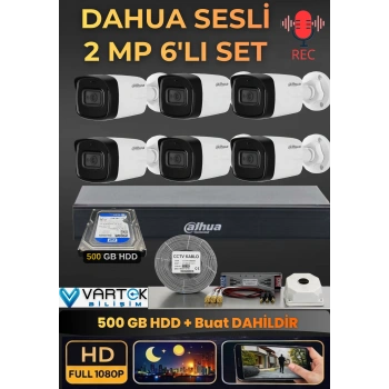 Dahua 6 Kameralı Sesli AHD Güvenlik Kamera Seti - 1080P Full HD DVR Kayıt Cihazı - 500 GB HDD Dahil