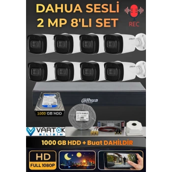 Dahua 8 Kameralı Sesli AHD Güvenlik Kamera Seti - 1080P Full HD DVR Kayıt Cihazı - 1000 GB HDD Dahil