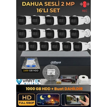 Dahua 16 Kameralı Sesli AHD Güvenlik Kamera Seti - 1080P Full HD DVR Kayıt Cihazı - 1000 GB HDD Dahil
