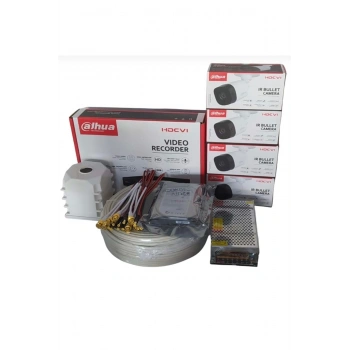 4 Kanal 4 Kamera Kablo Adaptör Jak Güvenlik Kamera Set Sistem 500 GB HDD