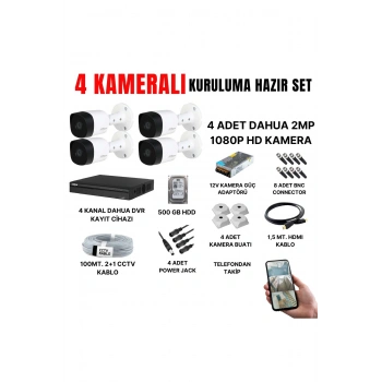 4 KAMERALI GÜVENLİK KAMERASI SETİ-CEPTEN İZLEME-FULLHD-GECE GÖRÜŞLÜ-SU GEÇİRMEZ