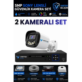 2 Kameralı 500GB-5MP Gece Renkli Gülen Yüz 1080P FULLHD Kamera Set-Su Gecirmez-Sabit İP Gerektirmez