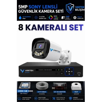 8 Kameralı Full HD Güvenlik Kamera Seti 2TB HDD 5MP Gece (Renkli) Görüşlü - Sabit IP Gerektirmez