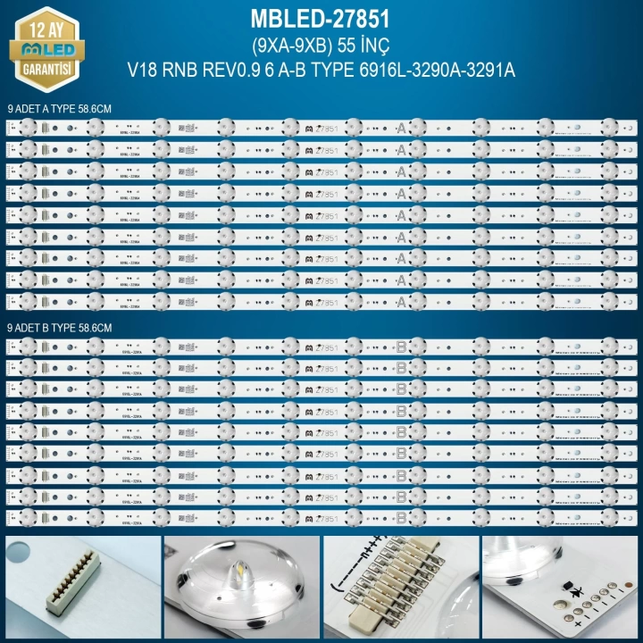 (9XA-9XB) 55 İnç Lg Tcl Hisense V18 Rnb Rev0.9 6 A-B Type 6916L-3290A-3291A