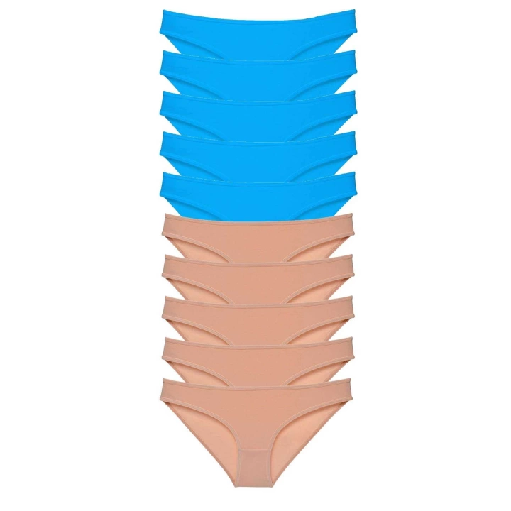 10 adet Süper Eko Set Likralı Kadın Slip Külot Ten Mavi
