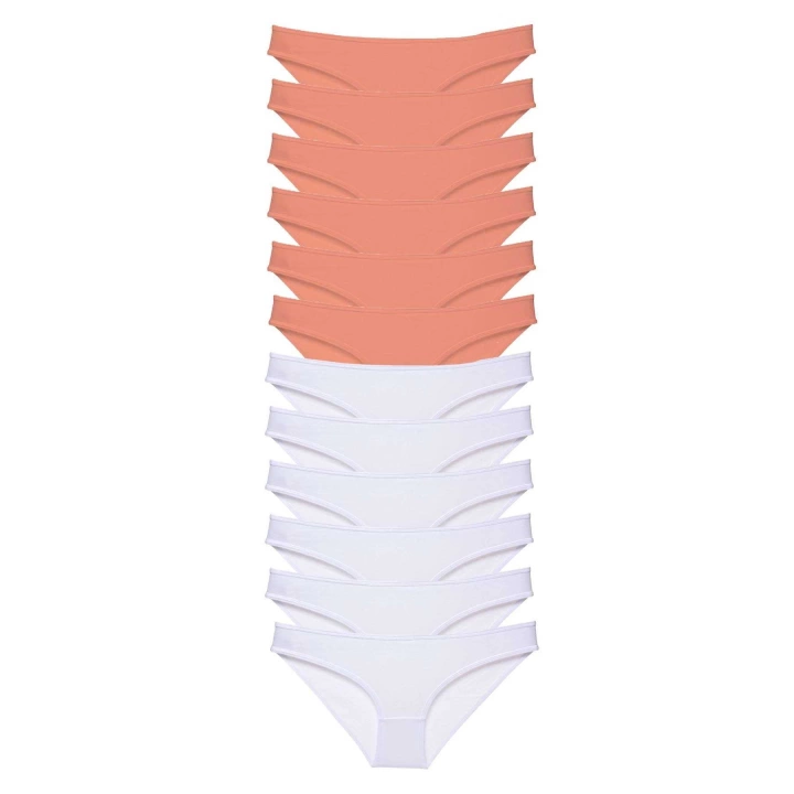 12 adet Eko Set Likralı Kadın Slip Külot Pudra Beyaz