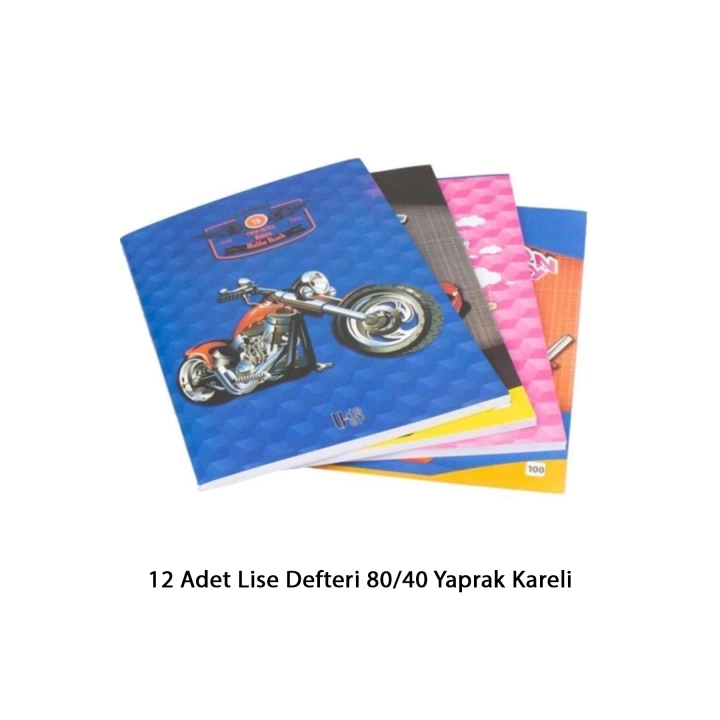 12 Adet Lise Defteri 80/40 Yaprak Kareli