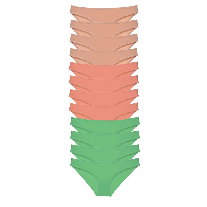 12 adet Süper Eko Set Likralı Kadın Slip Külot Ten Pudra Yeşil