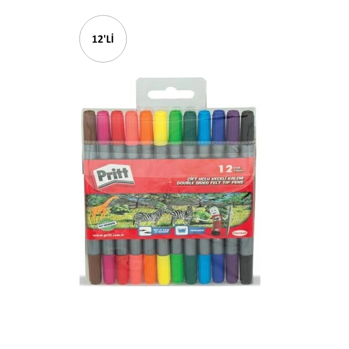 12 li Pritt Çift Uçlu Keçeli Kalem - 12 Renk