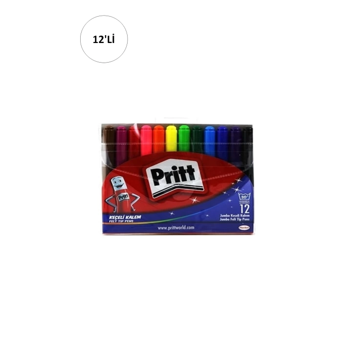 12 li Pritt Jumbo Yuvarlak Uç Keçeli Kalem - 12 Renk