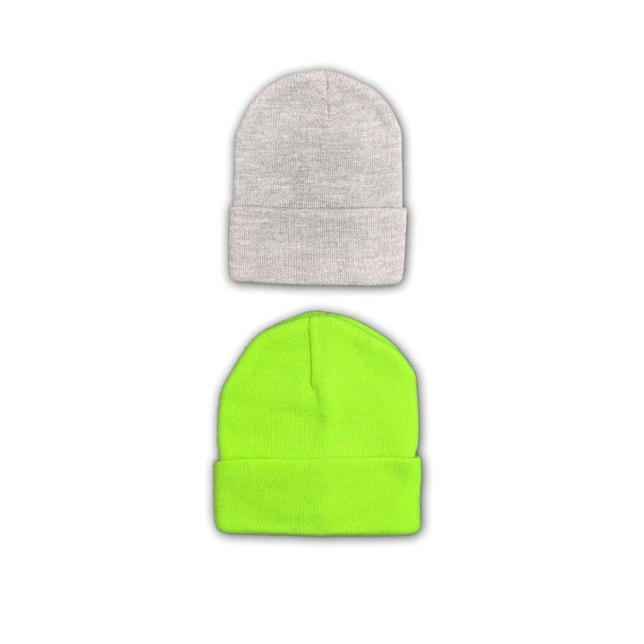 2 adet Unisex Basic Düz Bere Gri Neon