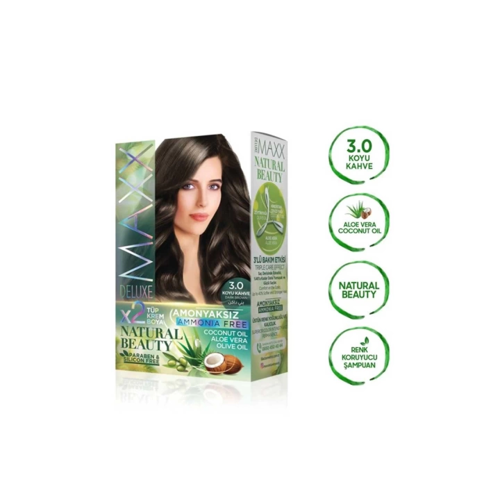 2 Paket Natural Beauty Amonyaksız Saç Boyası 3.0 Koyu Kahve