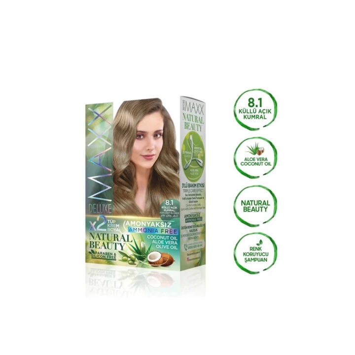 2 Paket Natural Beauty Amonyaksız Saç Boyası 8.1 Küllü Açık Kumral