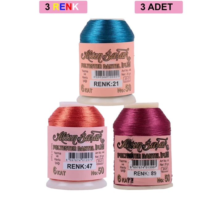 3 Adet Altınbaşak Oya ve Dantel İpi 20 gr - Royaleks - No: 047 - 089 - 021