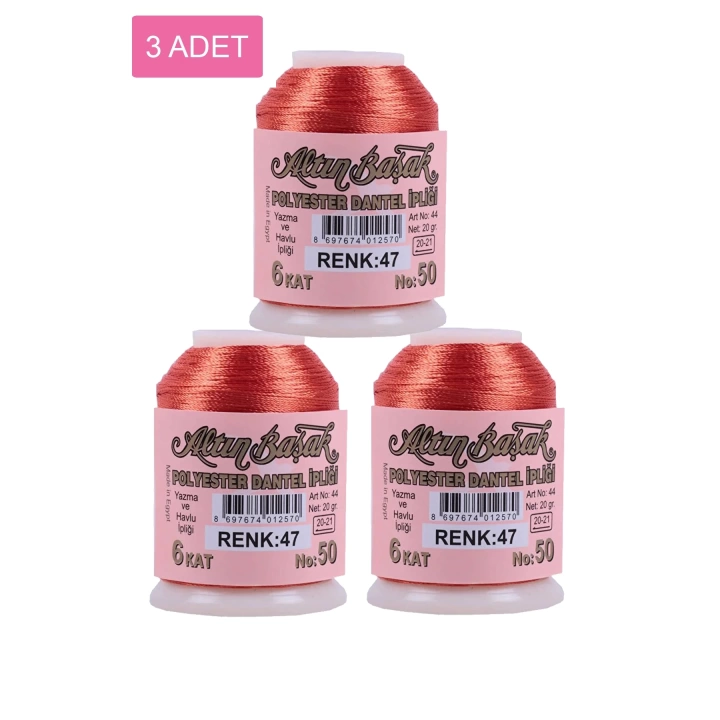 3 Adet Altınbaşak Oya ve Dantel İpi 20 gr - Royaleks - No: 047