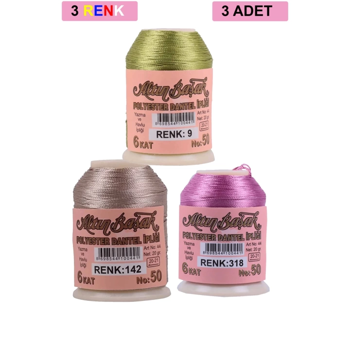 3 Adet Altınbaşak Oya ve Dantel İpi 20 gr - Royaleks - No: 142 - 318 - 009