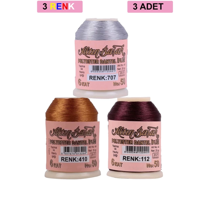 3 Adet Altınbaşak Oya ve Dantel İpi 20 gr - Royaleks - No: 410 - 112 - 707