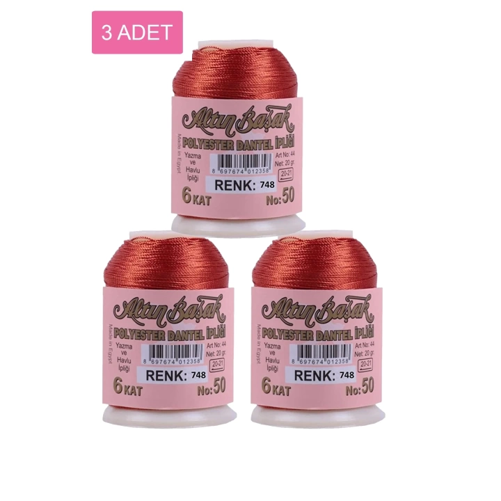 3 Adet Altınbaşak Oya ve Dantel İpi 20 gr - Royaleks - No: 748